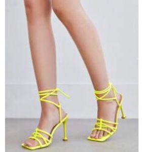 Open toe lace up high heeled sandals